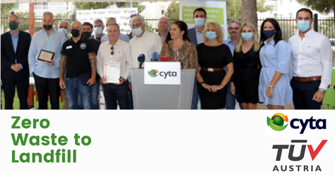 Η Αρχή Τηλεπικοινωνιών Κύπρου γνωστή και ως Cyta πιστοποιήθηκε με το σχήμα “Zero Waste to Landfill” από την TÜV AUSTRIA Hellas